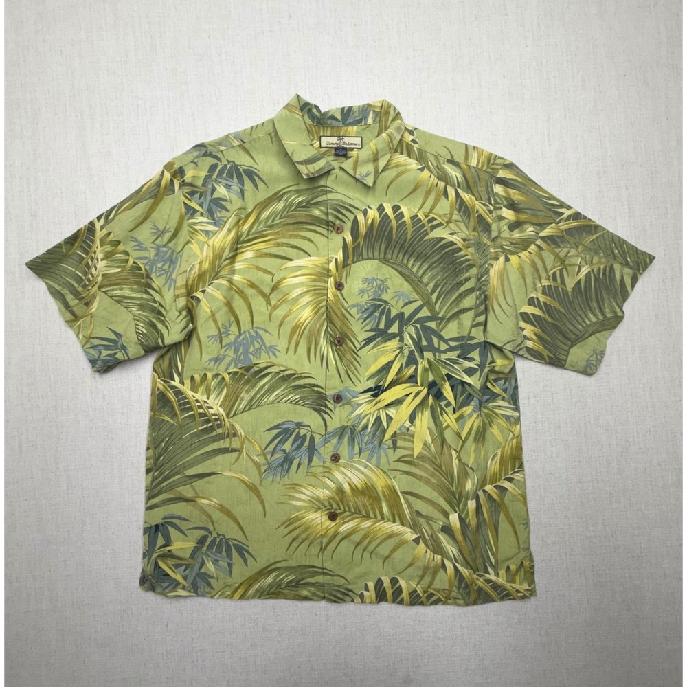 Tommy Bahama Relax Mens Medium Green 100% Silk Tropical Palm Leaf Camp Shirt